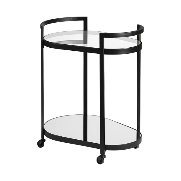 Homeroots Cyclider Black Metal With Two Mirror Glass Shelves Bar Cart  Metal 376020