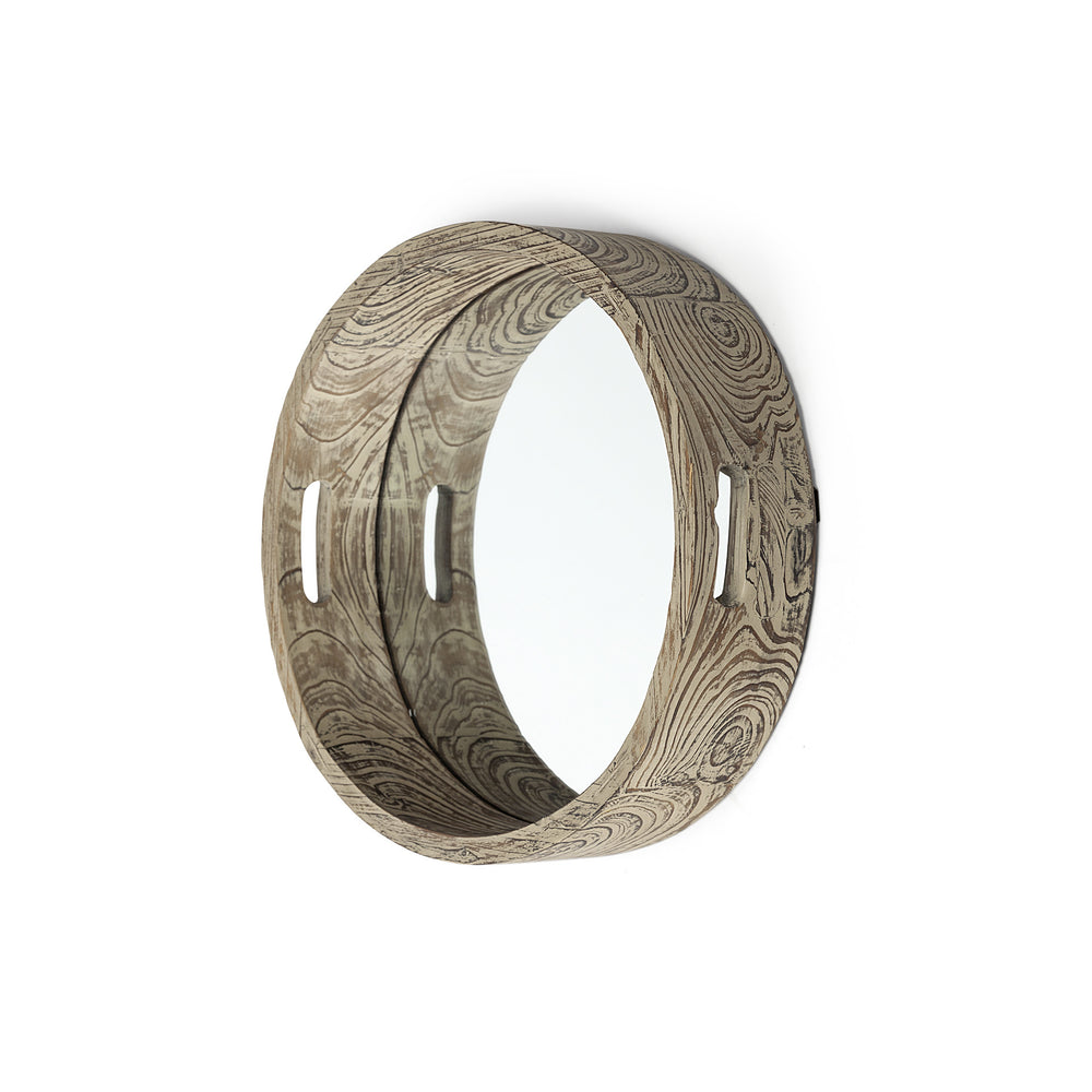 Homeroots 20" Light Brown Round Wood Indoor Outdoor Serving Tray With Handles   376022