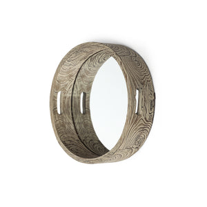 Homeroots 20" Light Brown Round Wood Indoor Outdoor Serving Tray With Handles   376022