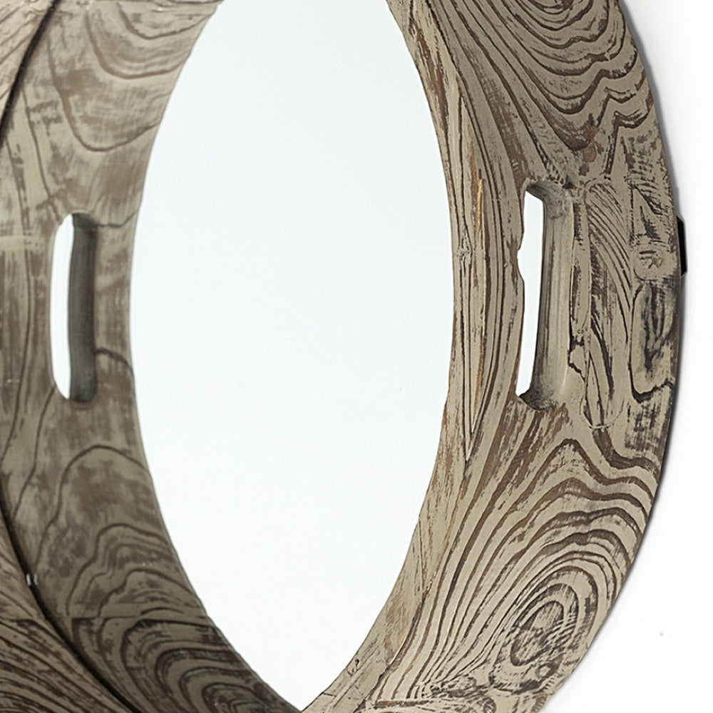 HomeRoots 20" Light Brown Round Wood Serving Tray with Handles - Elegant, Versatile for Indoor & Outdoor Use 376022