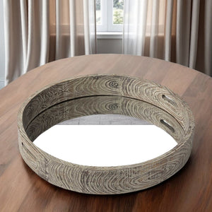HomeRoots 28" Natural and Brown Round Wood Tray with Handles – Elegant Serving & Display for Home and Outdoors 376023