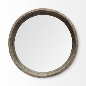 Homeroots 28" Natural And Brown Round Wood Indoor Outdoor Tray With Handles   376023