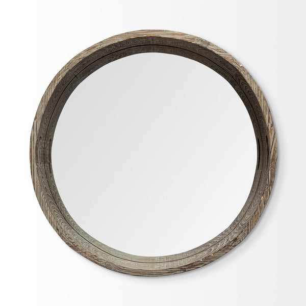 Homeroots 28" Natural And Brown Round Wood Indoor Outdoor Tray With Handles   376023