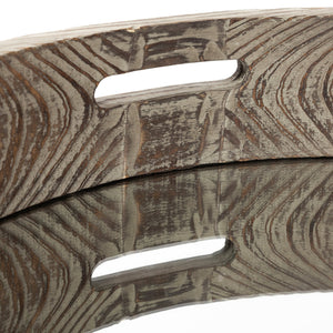 Homeroots 28" Natural And Brown Round Wood Indoor Outdoor Tray With Handles   376023