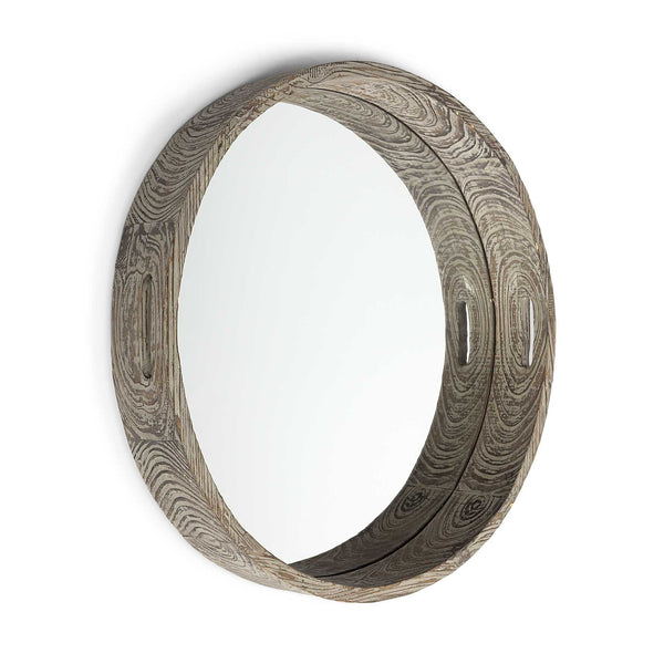 Homeroots 28" Natural And Brown Round Wood Indoor Outdoor Tray With Handles   376023