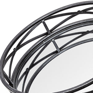 Homeroots Set Of Two Black Round Metal Indoor Outdoor Tray With Handles   376025