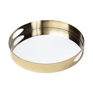 Homeroots 15" Gold Round Metal Indoor Outdoor Tray With Handles   376026