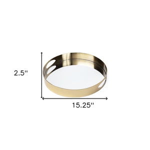 Homeroots 15" Gold Round Metal Indoor Outdoor Tray With Handles   376026