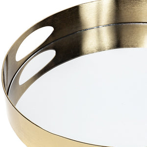 Homeroots 15" Gold Round Metal Indoor Outdoor Tray With Handles   376026