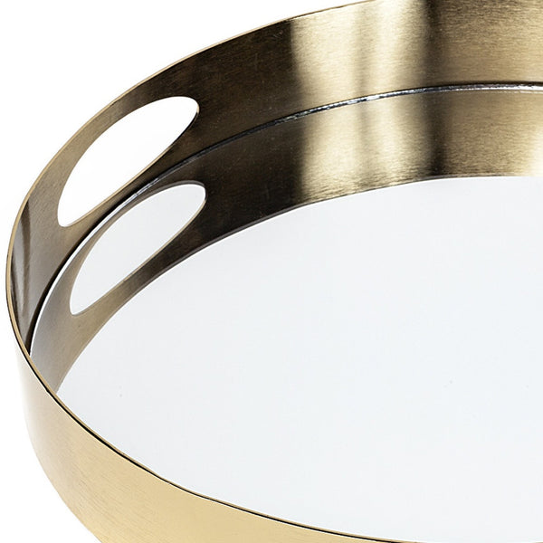 Homeroots 15" Gold Round Metal Indoor Outdoor Tray With Handles   376026