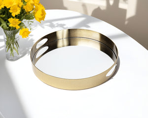 Homeroots 15" Gold Round Metal Indoor Outdoor Tray With Handles   376026