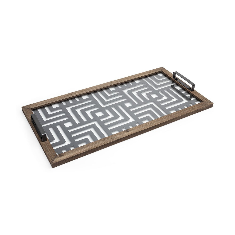 HomeRoots 32" Modern Geometric Serving Tray in Brown & Black Glass, Metal, and Wood - Elegant Home Accent 376028