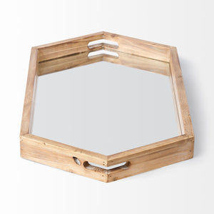 Homeroots 19" Natural And Brown Hexagon Wood Indoor Outdoor Tray With Handles   376029