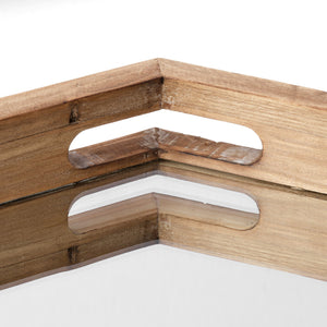 Homeroots 19" Natural And Brown Hexagon Wood Indoor Outdoor Tray With Handles   376029