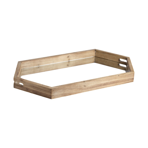 Homeroots 19" Natural And Brown Hexagon Wood Indoor Outdoor Tray With Handles   376029