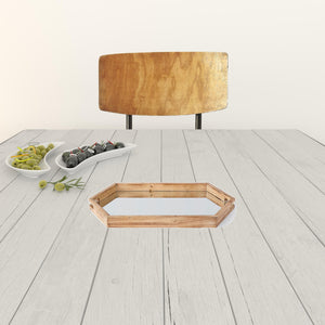 Homeroots 19" Natural And Brown Hexagon Wood Indoor Outdoor Tray With Handles   376029