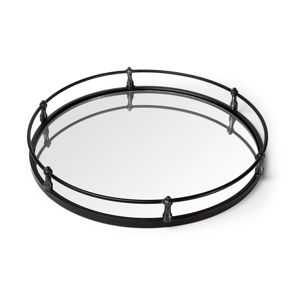 Homeroots 24" Silver Round Metal Indoor Outdoor Tray With Handles   376035