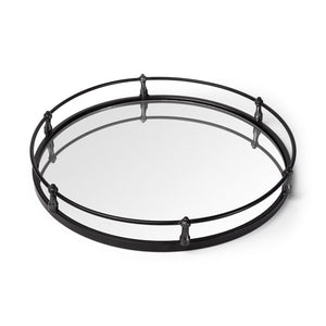 HomeRoots 24" Silver Round Metal Tray with Handles - Elegant Indoor/Outdoor Decor & Versatile Wall Mirror 376035