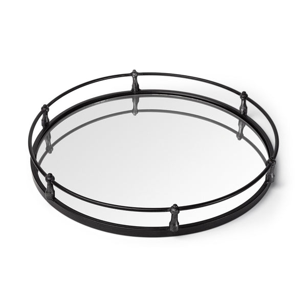 HomeRoots 24" Silver Round Metal Tray with Handles - Elegant Indoor/Outdoor Decor & Versatile Wall Mirror 376035
