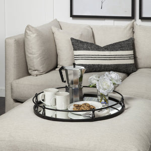 HomeRoots 24" Silver Round Metal Tray with Handles - Elegant Indoor/Outdoor Decor & Versatile Wall Mirror 376035