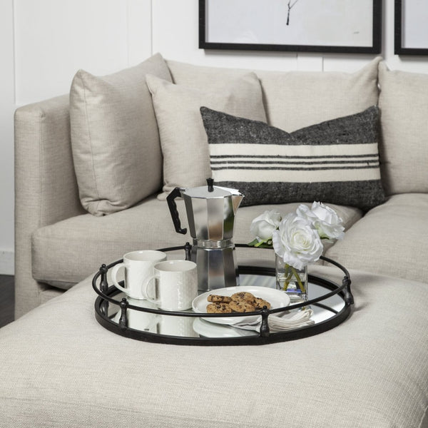 HomeRoots 24" Silver Round Metal Tray with Handles - Elegant Indoor/Outdoor Decor & Versatile Wall Mirror 376035
