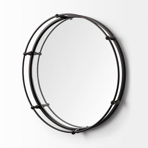 HomeRoots 24" Silver Round Metal Tray with Handles - Elegant Indoor/Outdoor Decor & Versatile Wall Mirror 376035