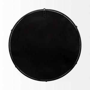 HomeRoots 24" Silver Round Metal Tray with Handles - Elegant Indoor/Outdoor Decor & Versatile Wall Mirror 376035