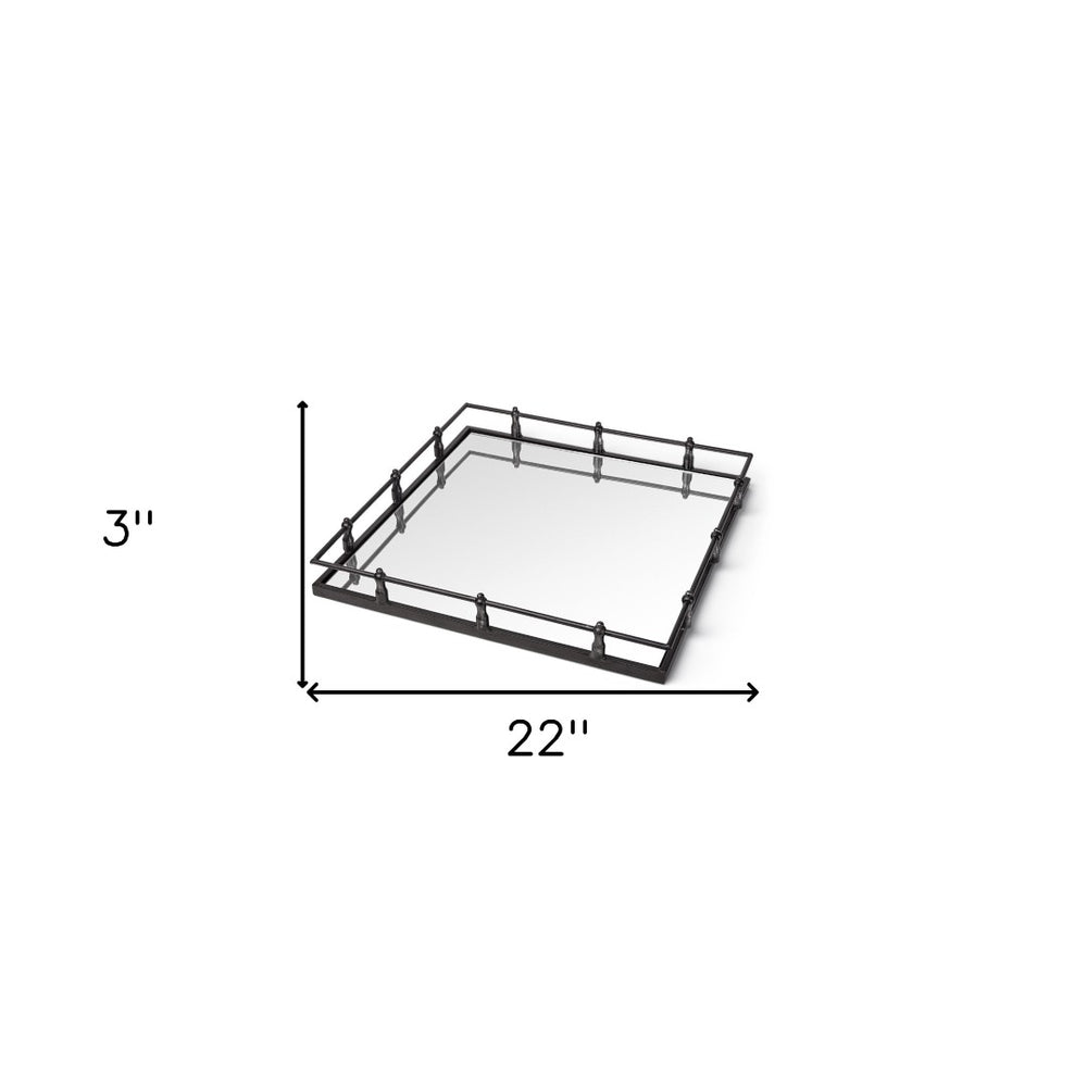 HomeRoots Natural Metal Tray with Mirrored Glass Base - Stylish, Multifunctional Display & Wall Decor Piece 376036
