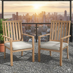 English Elm Set of 2 Outdoor Aluminum Dining Chairs Wood-grain Finish with Waterproof Cushions Gray+ Khaki B082P455185