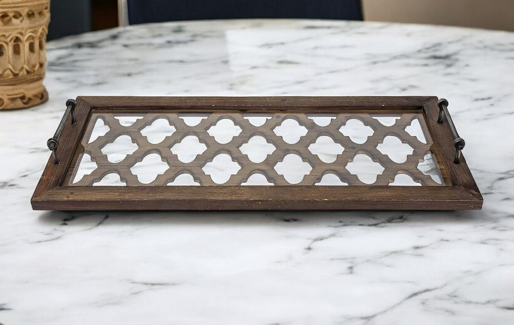 Homeroots 35" Silver Wood Indoor Outdoor Tray With Handles   376037