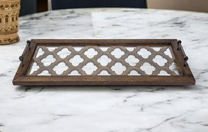 Homeroots 35" Silver Wood Indoor Outdoor Tray With Handles   376037