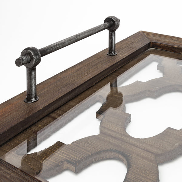 Homeroots 35" Silver Wood Indoor Outdoor Tray With Handles   376037