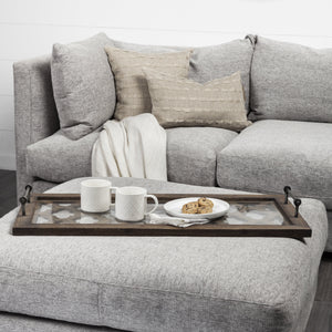 Homeroots 35" Silver Wood Indoor Outdoor Tray With Handles   376037