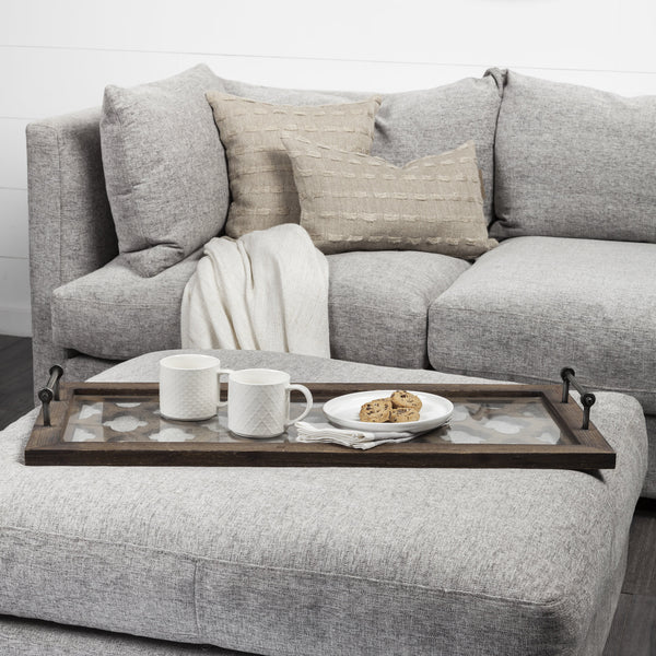 Homeroots 35" Silver Wood Indoor Outdoor Tray With Handles   376037