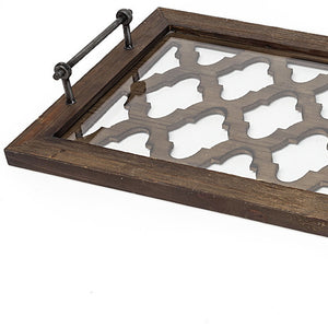 Homeroots 35" Silver Wood Indoor Outdoor Tray With Handles   376037