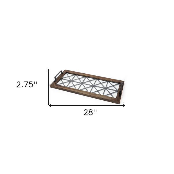 Homeroots 28" Brown Wood Indoor Outdoor Tray With Handles   376038