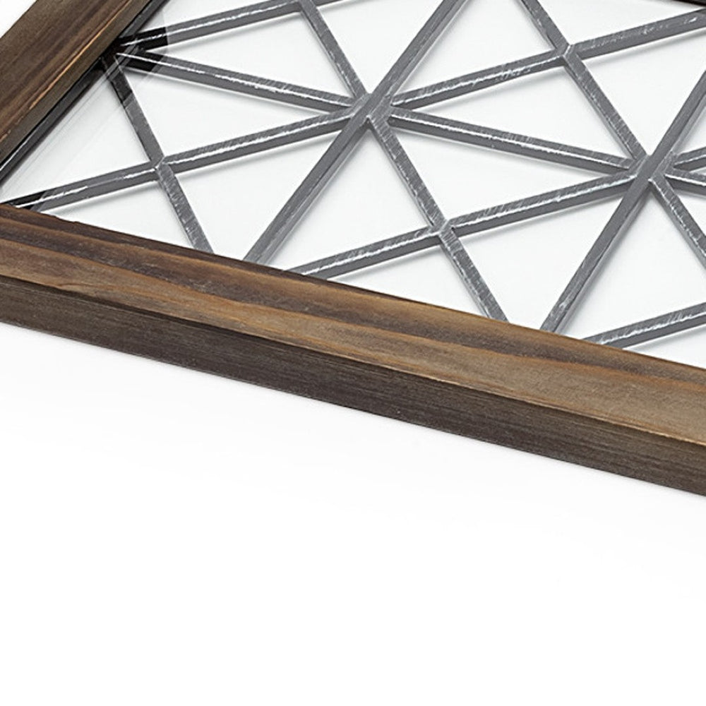 HomeRoots 28" Elegant Brown Wood and Metal Serving Tray with Glass Bottom – Perfect for Indoor & Outdoor Use! 376038