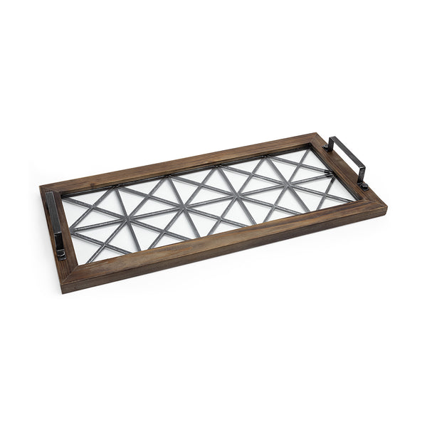 Homeroots 28" Brown Wood Indoor Outdoor Tray With Handles   376038