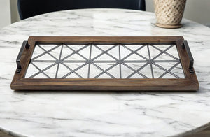 Homeroots 28" Brown Wood Indoor Outdoor Tray With Handles   376038