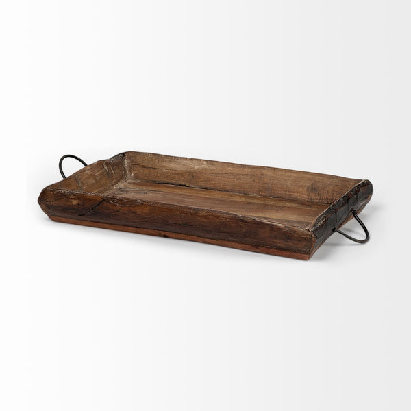Homeroots Set Of Two Brown Rectangular Wood Indoor Outdoor Serving Tray With Handles   376040