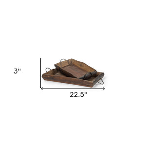 HomeRoots Set of Two Brown Rectangular Wood Serving Trays with Handles - Eco-Friendly, Versatile, Durable Design 376040
