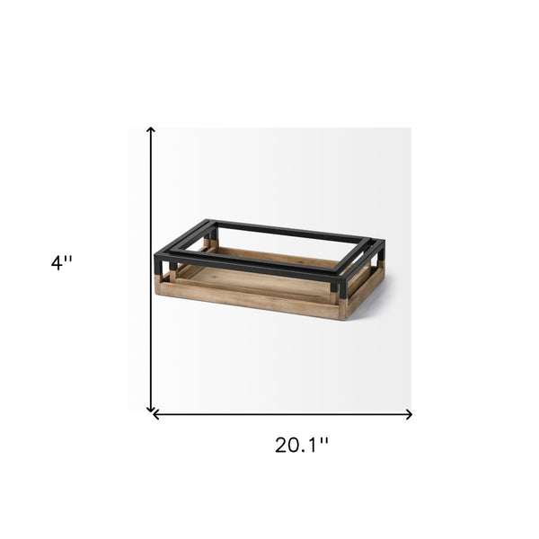 HomeRoots Set of Two Rustic Brown Wood Trays with Handles for Indoor & Outdoor Serving and Décor 376041