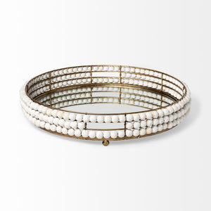 Homeroots 22" White Round Metal Indoor Outdoor Vanity Tray With Handles   376042