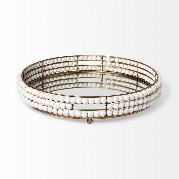 Homeroots 22" White Round Metal Indoor Outdoor Vanity Tray With Handles   376042