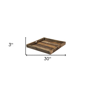 Homeroots 30" Brown Square Reclaimed Wood Serving Tray With Handles   376043