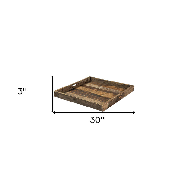 Homeroots 30" Brown Square Reclaimed Wood Serving Tray With Handles   376043