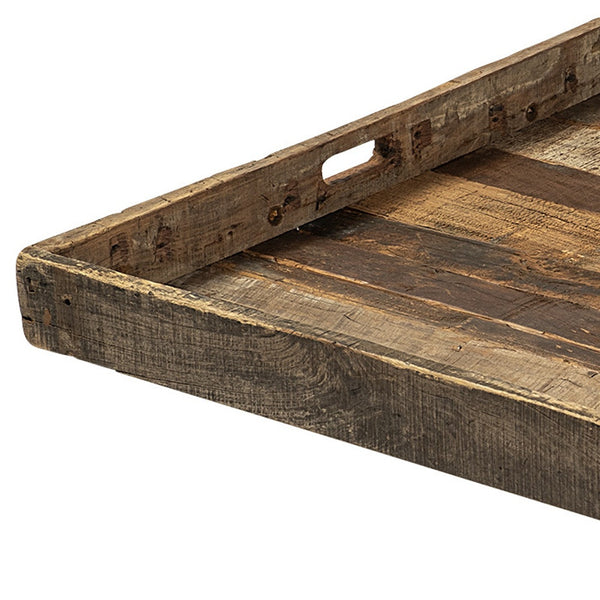 Homeroots 30" Brown Square Reclaimed Wood Serving Tray With Handles   376043