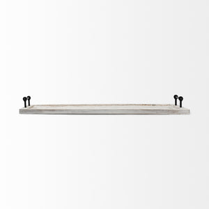 Homeroots 35" White And Natural Wood Indoor Outdoor Tray With Handles   376044