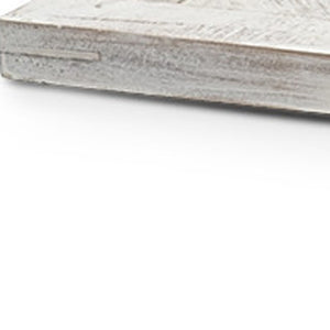 Homeroots 35" White And Natural Wood Indoor Outdoor Tray With Handles   376044