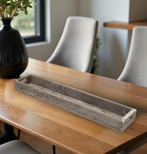 Homeroots 36" Brown Wood Indoor Outdoor Cracker Tray With Handles   376046